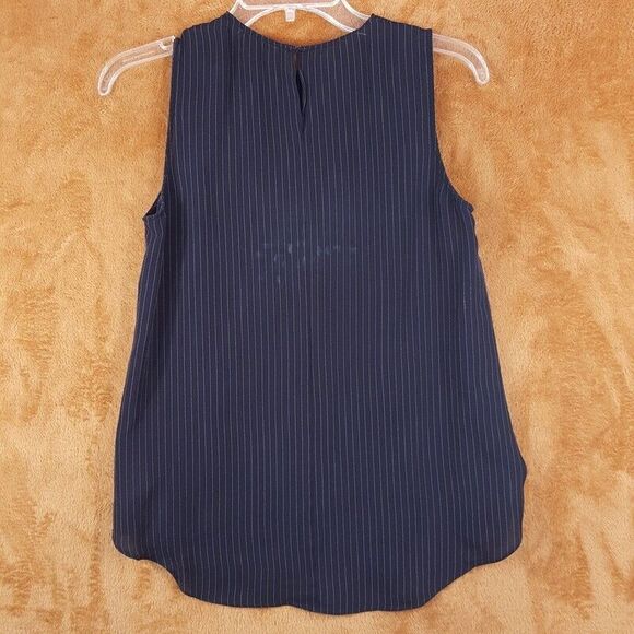 THEORY Top Womens Small Black Pinstripe Sleeveless Silk Shell Tank FLAWED - Picture 3 of 8